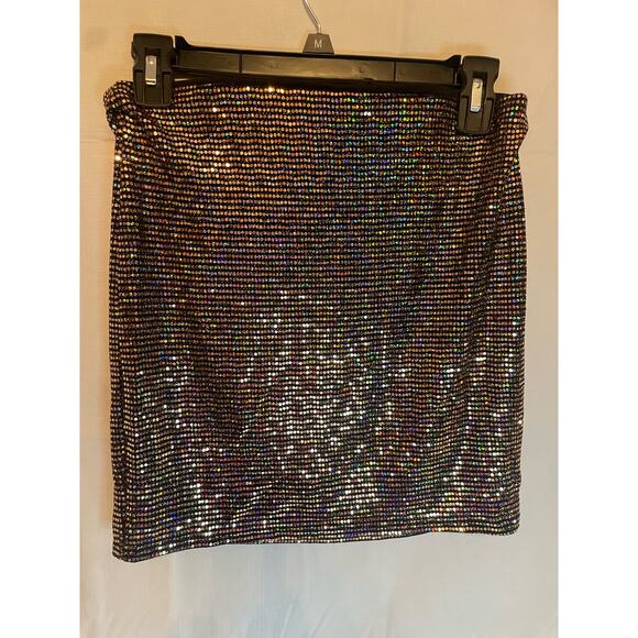Women's Juniors Large Gold Sequin Sparkle Stretch Mini Skirt EUC - Picture 6 of 10